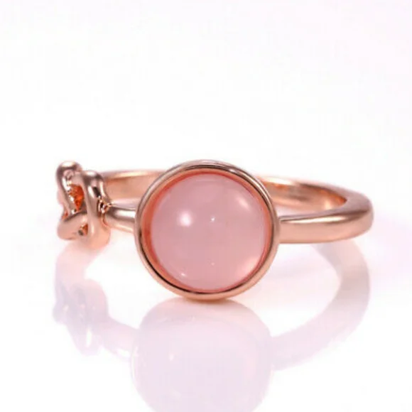 Rose Gold Delicate Habiscus Moonstone Infinity Knot Ring - Picture 3 of 5